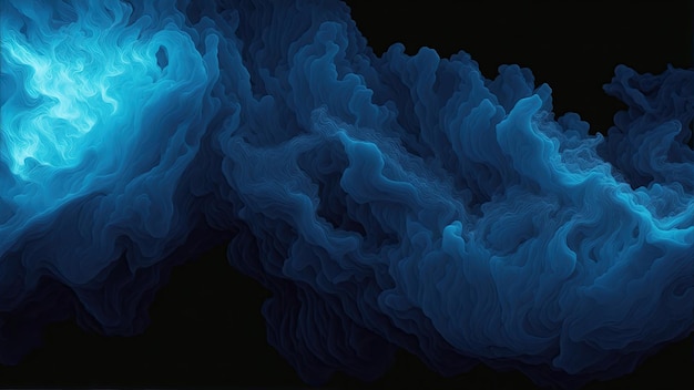 暗い黒の抽象的な背景に青い色の粒子テクスチャ ペイント蒸気嵐波光沢のある煙