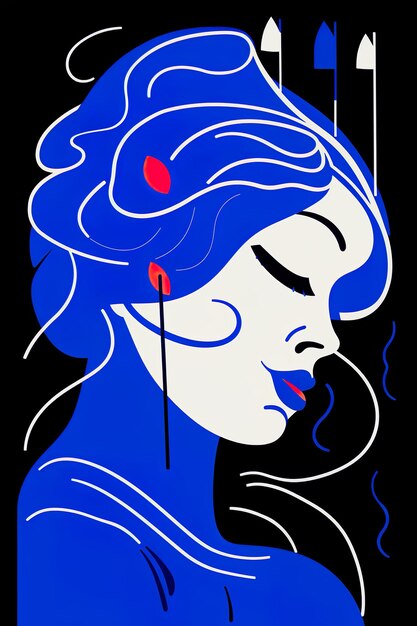 Blue color themed abstract woman face portrait