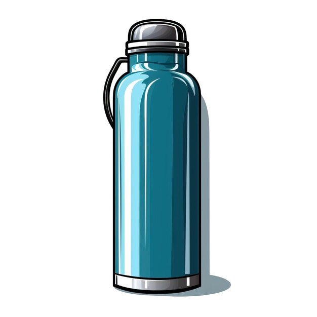 Blue color Thermos handdrawn vector white background iso