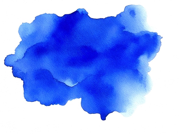 Blue color watercolor paint label texture on white background