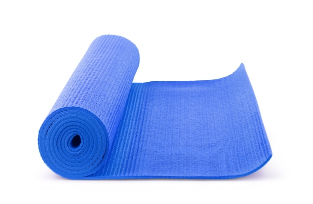 Blue color yoga matt on background