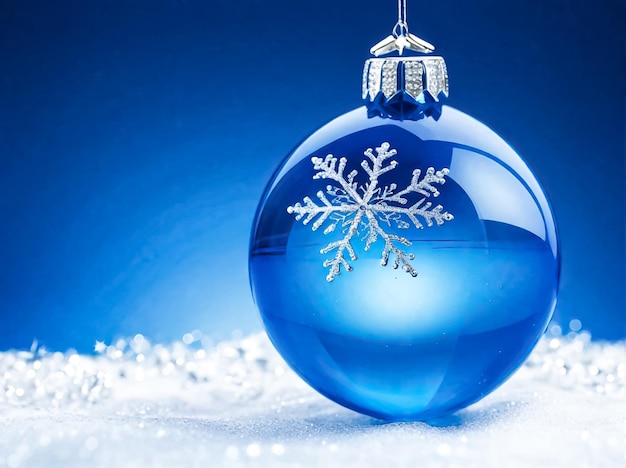 A blue colored glass ball for the Christmas tree Christmas crystal ball in blue generated AI