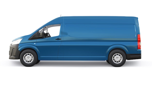 Photo blue commercial van for transporting small loads in the city on a white background blank body for your design 3d illustration