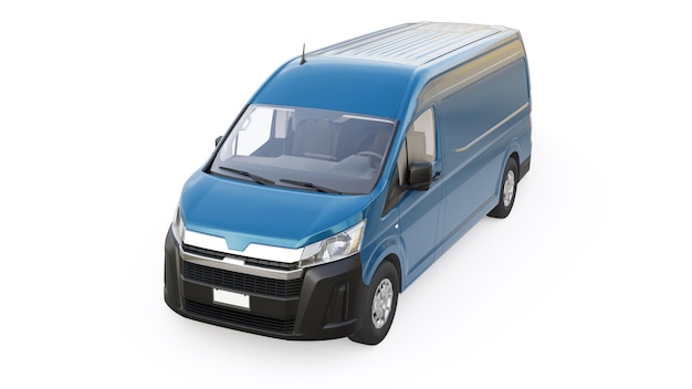 Blue commercial van for transporting small loads in the city on a white background Blank body for your design 3d illustration