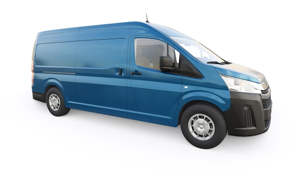 Blue commercial van for transporting small loads in the city on a white background Blank body for your design 3d illustration