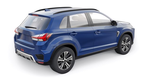 Blue compact urban SUV on a white uniform background with a blank body for your design 3d rendering