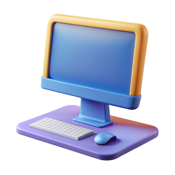 Photo a blue computer monitor with a yellow case that says quot the keyboard is on a purple pad quot