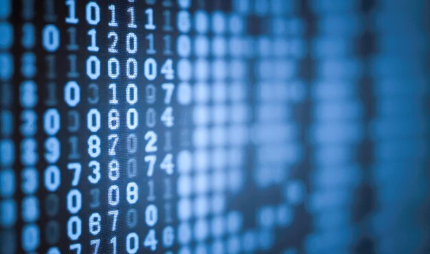 blue computer screen filled with binary code ideal for concepts related to data technology and cybersecurity abstract information technology background digital binary code matrix background