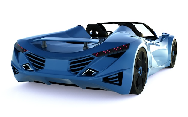 Blue conceptual sports cabriolet for driving around the city and racing track on a white surface