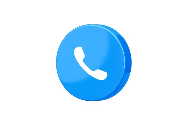 Фото Синий контактный телефон 3d значок изолирован на белом фоне с символом пузыря сообщения горячей линии обслуживания клиентов или информационным справочным приемником, поддерживающим простую кнопку и знак чата социального набора