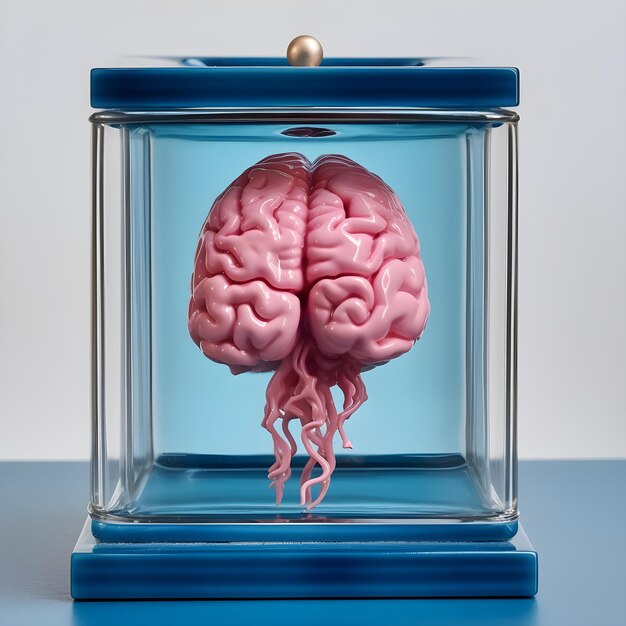 A blue container with a brain on it