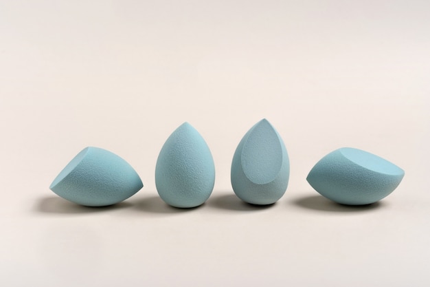 Blue cosmetic makeup sponge. A set of sponges of different shapes