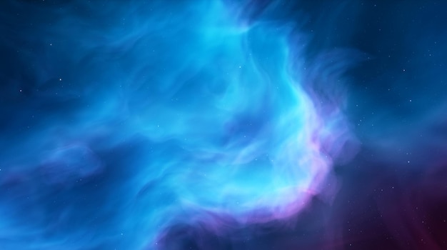 Photo blue cosmic nebula clouds of dust and gas in space birth of new stars and galaxies boundless universe stars in blue space 3d render