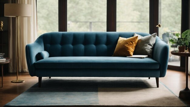 Photo a blue couch in a living