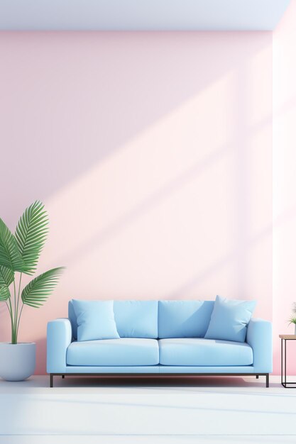 Photo a blue couch and two plants in a room