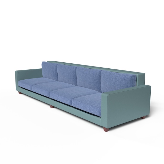 A blue couch with a green seat that says " the word " on the side.