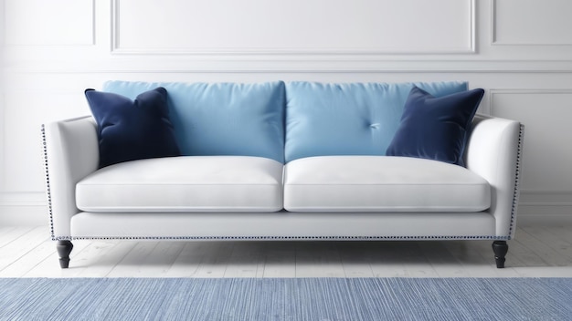 Photo a blue couch with two pillows on it and a blue pillow on the couch