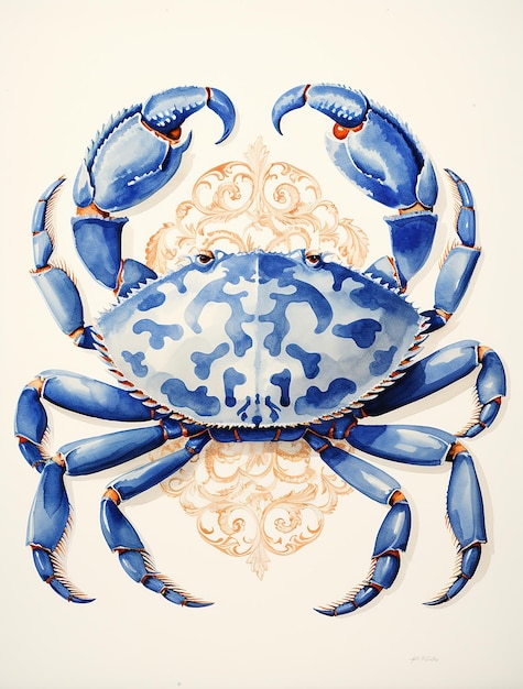 Photo blue crab watercolor painting coastal artwork