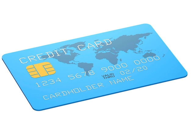 Blue credit card with world map isolated