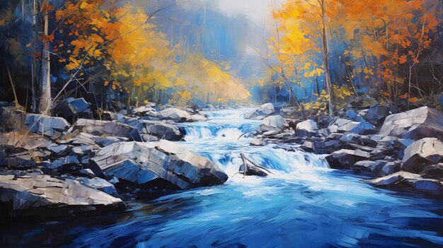Blue Creek A Serene Forest Painting With Skillful Lighting