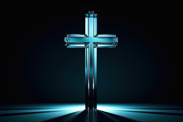 a blue cross on a black background