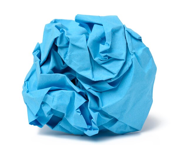 Photo blue crumpled ball of paper on a white isolated background