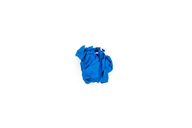 Blue crumpled paper ball isolated on white background