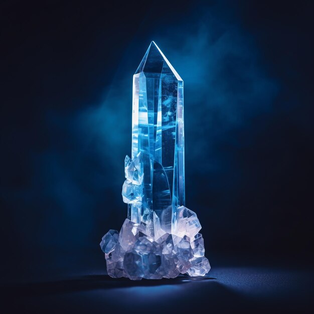 A blue crystal on a dark background