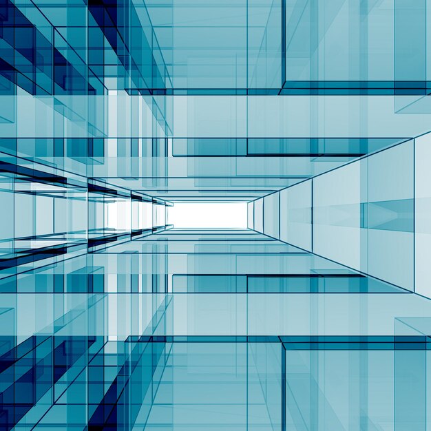 Blue cube architecture modern background 3d rendering