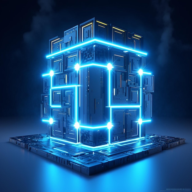 A blue cube with the letters h and h on it