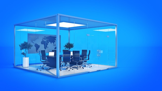 A blue cube with a world map on it