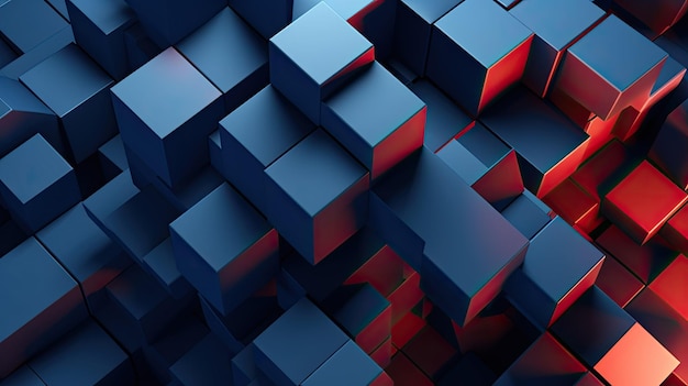 A blue cubes background with red light shining on them.