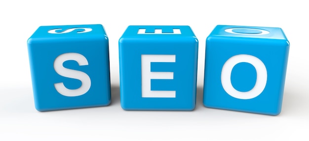 Blue Cubes with SEO sign on a white background