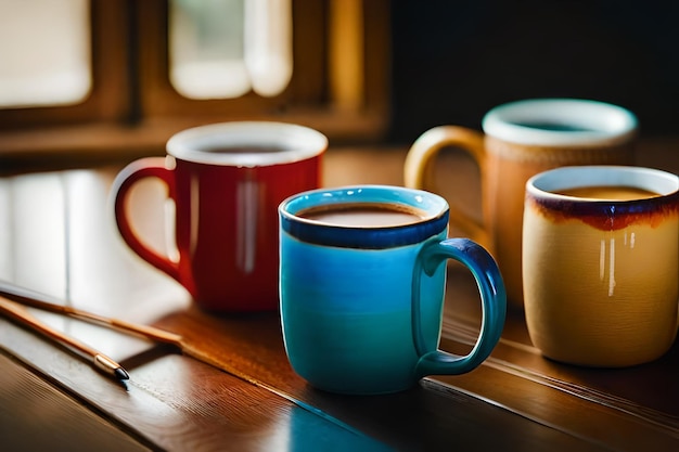 Photo a blue cup of coffee with a spoon in it