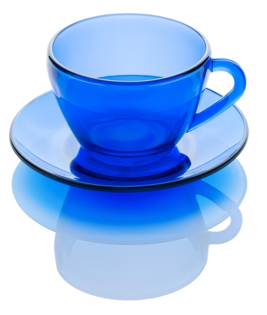 Blue cup on the sauser isolated