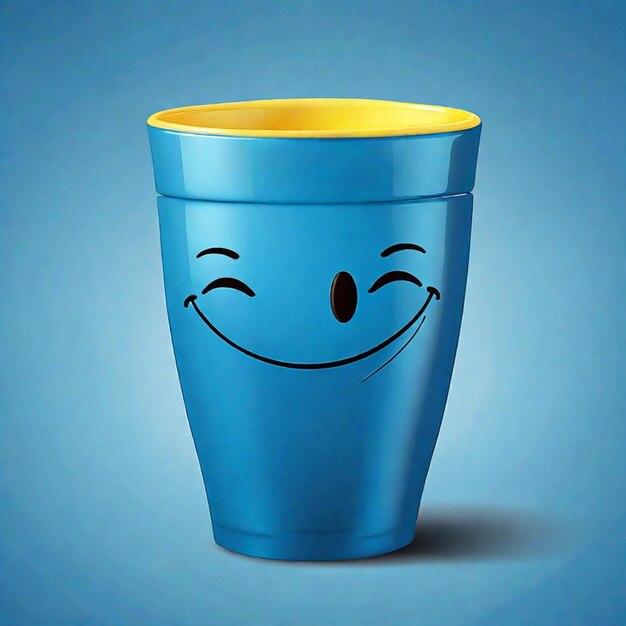 Photo blue cup with happy face blue monday concept