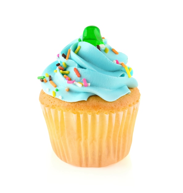 Blue cupcake isolated on white