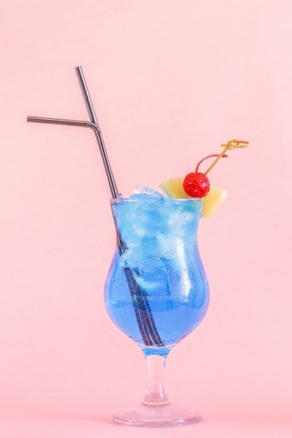 Blue Curacao cocktail decorated with fruit