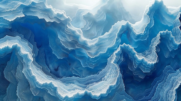 Photo blue curling waves in a multilevel stereogram illusion