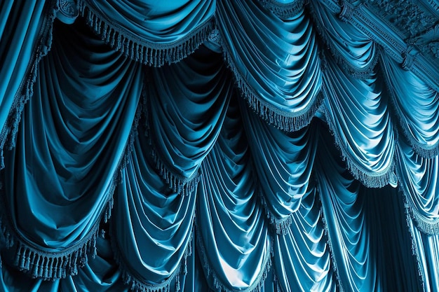 Foto tenda blu per palcoscenico di teatro o cinema