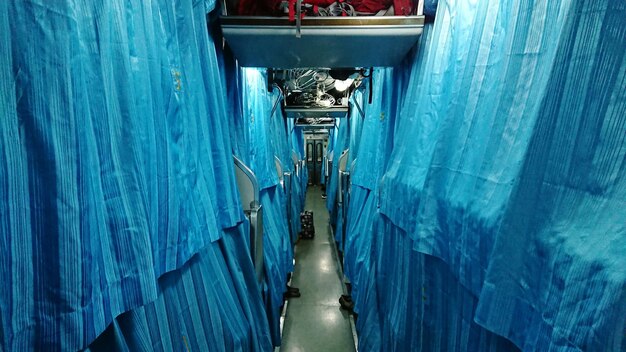 Photo blue curtains in train