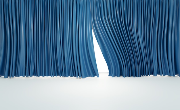 Blue curtains with wooden floor in theater or home theater
room, 3d illustrations rendering