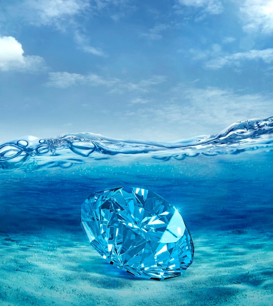 Blue cut diamond under sea ocean