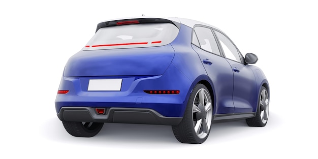 Blue cute little electric hatchback car 3D illustration