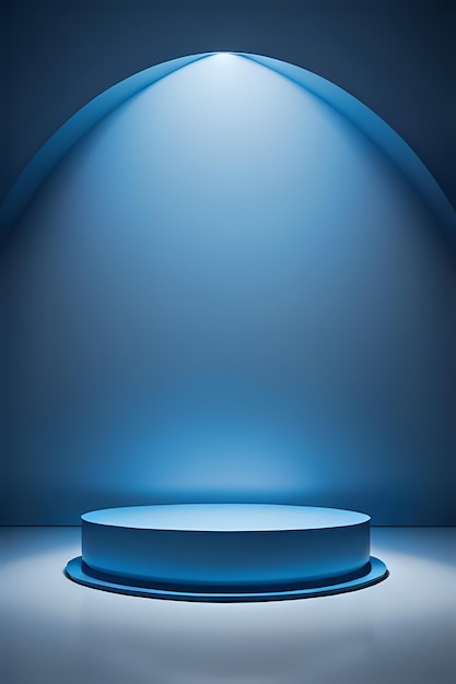 Платформа для демонстрации продукции на подиуме синего цилиндра с белым цветным фоном