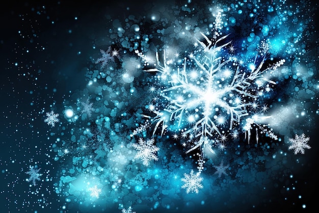 Blue dazzling stars and snowflakes are dropping in the backdrop