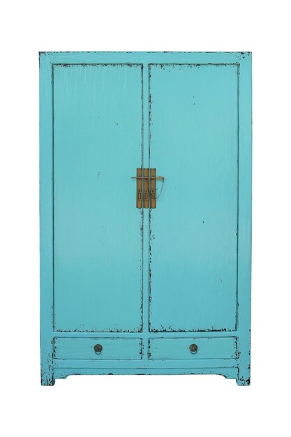 Blue deep rustic wardrobe cabinet solated on white background.