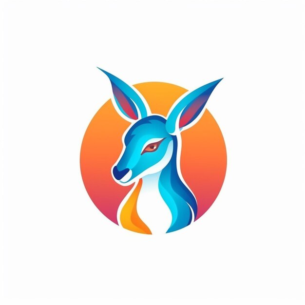 Photo a blue deer head with a long horn and a bright orange circle generative ai