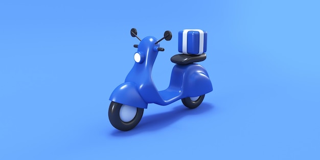 blue delivery scooter in blue background 3d render