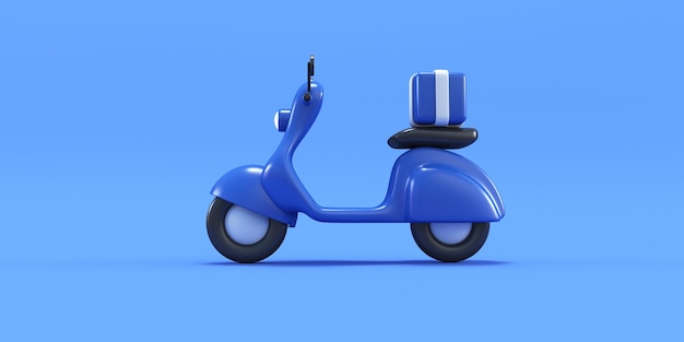 blue delivery scooter side view in blue background 3d render